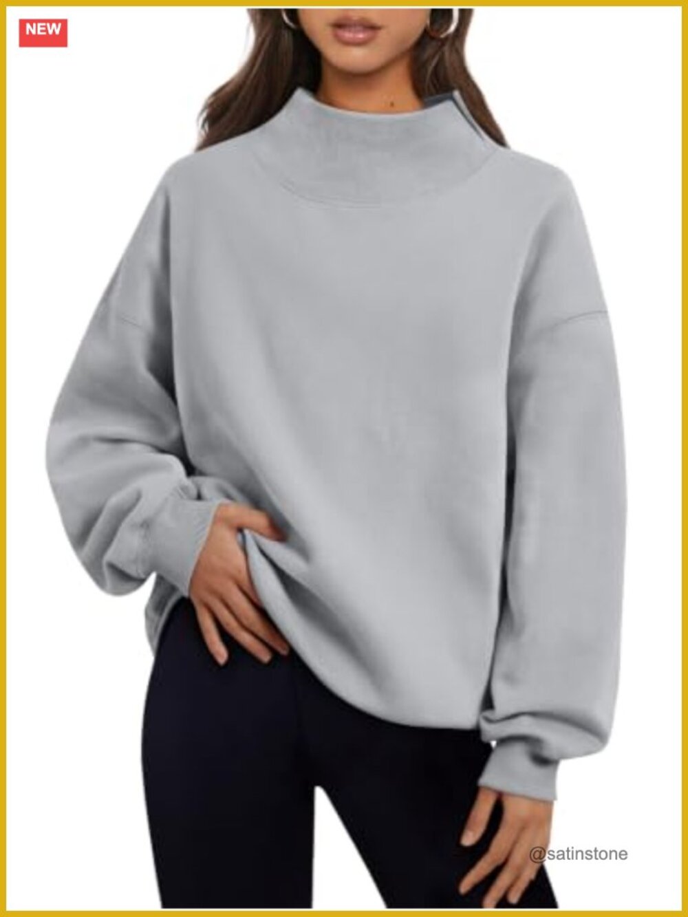 Womens Mock Neck Fleece Sweatshirt Oversized Pullover